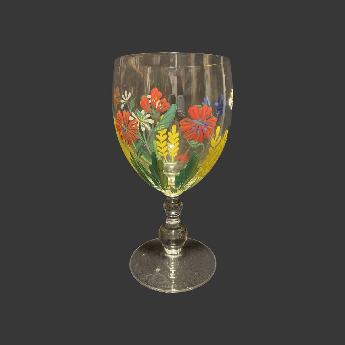 2-Hand Painted Wine Juice Water Cocktail Clear Glass Colorful Flowers Butterfly