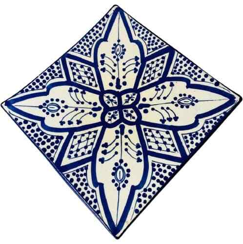 Handmade Moroccan Blue Pottery 4-Plates 6.5” D Square Salad Bread Appetizer Dish