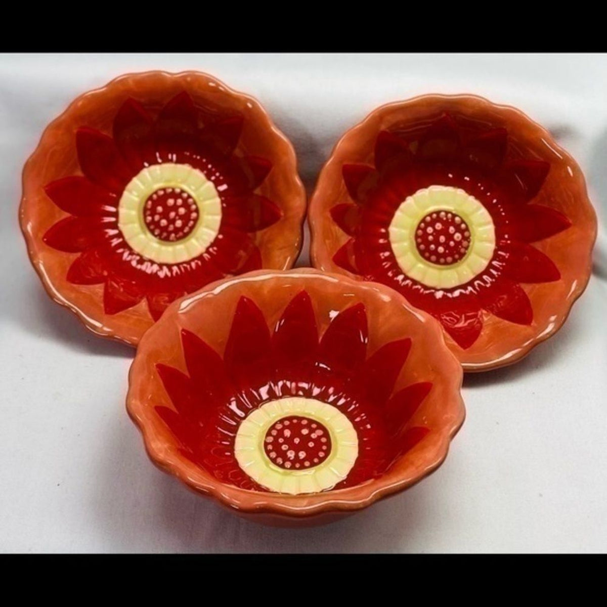 Jackie Becker 3 Cereal Bowls Certified International Accent Cup Flower Shaped