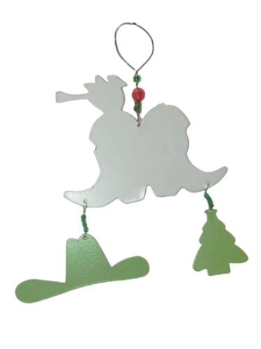 Cowboy Boots With Christmas Tree & Hat Hanging Metal Ornament 5 1/2"