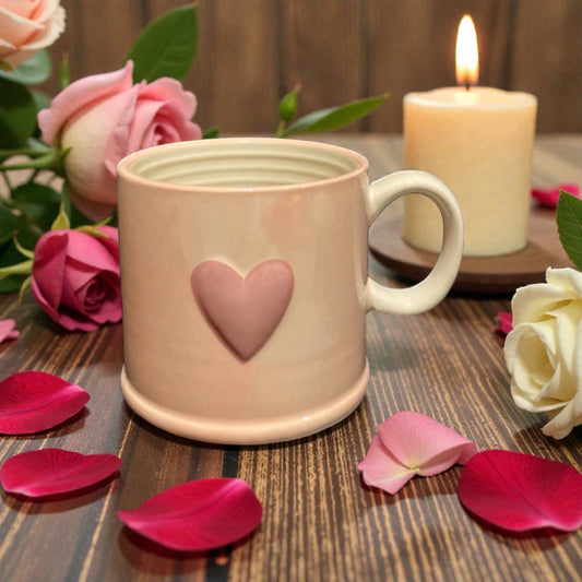 Old Pottery Pink Blush Love Heart Mug 3D Raised Embossed Ceramic Valentine Cup