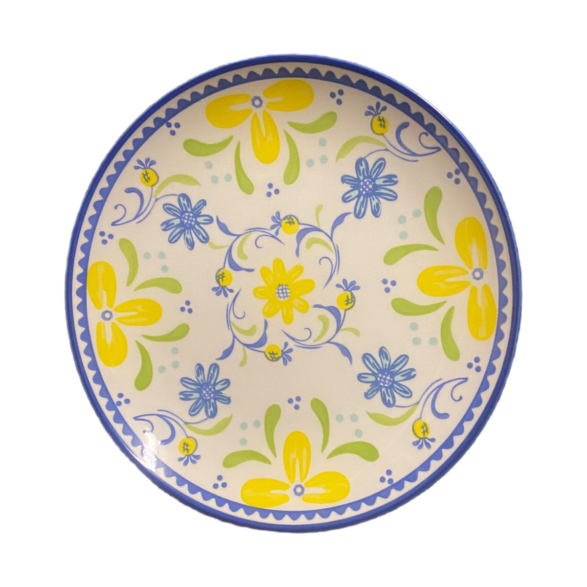 BAUM Tuscany 4-Salad Plates Blue Yellow Floral Ceramic Dessert Dish 8"D