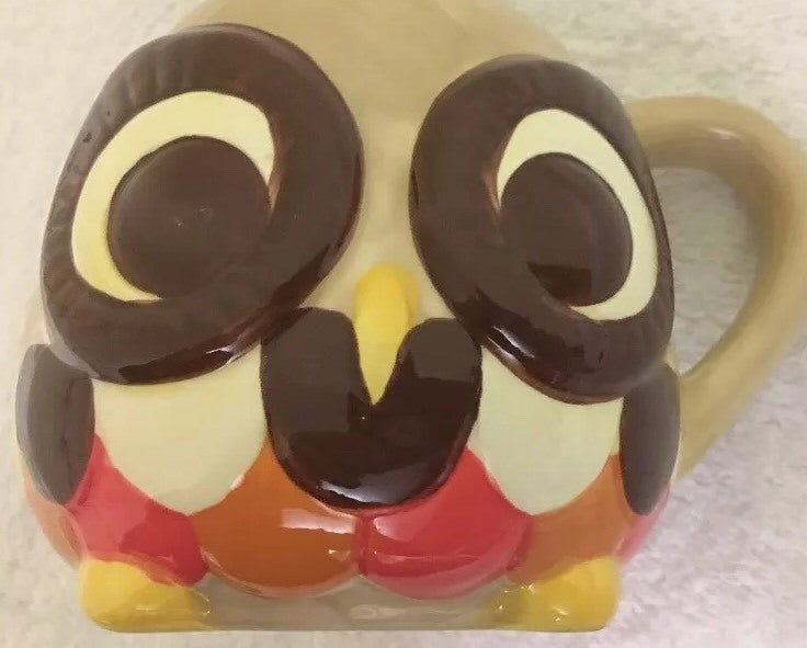 Mesa Home Products Coffee Mug 3D Owl Hand Painted Brown Tan Orange 16 Oz Tea Cup