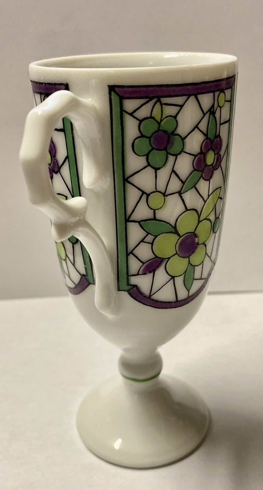 Set of 5 Vintage Da Vinci Pedestal Demitasse Mugs 2262 4 oz Green Purple Floral