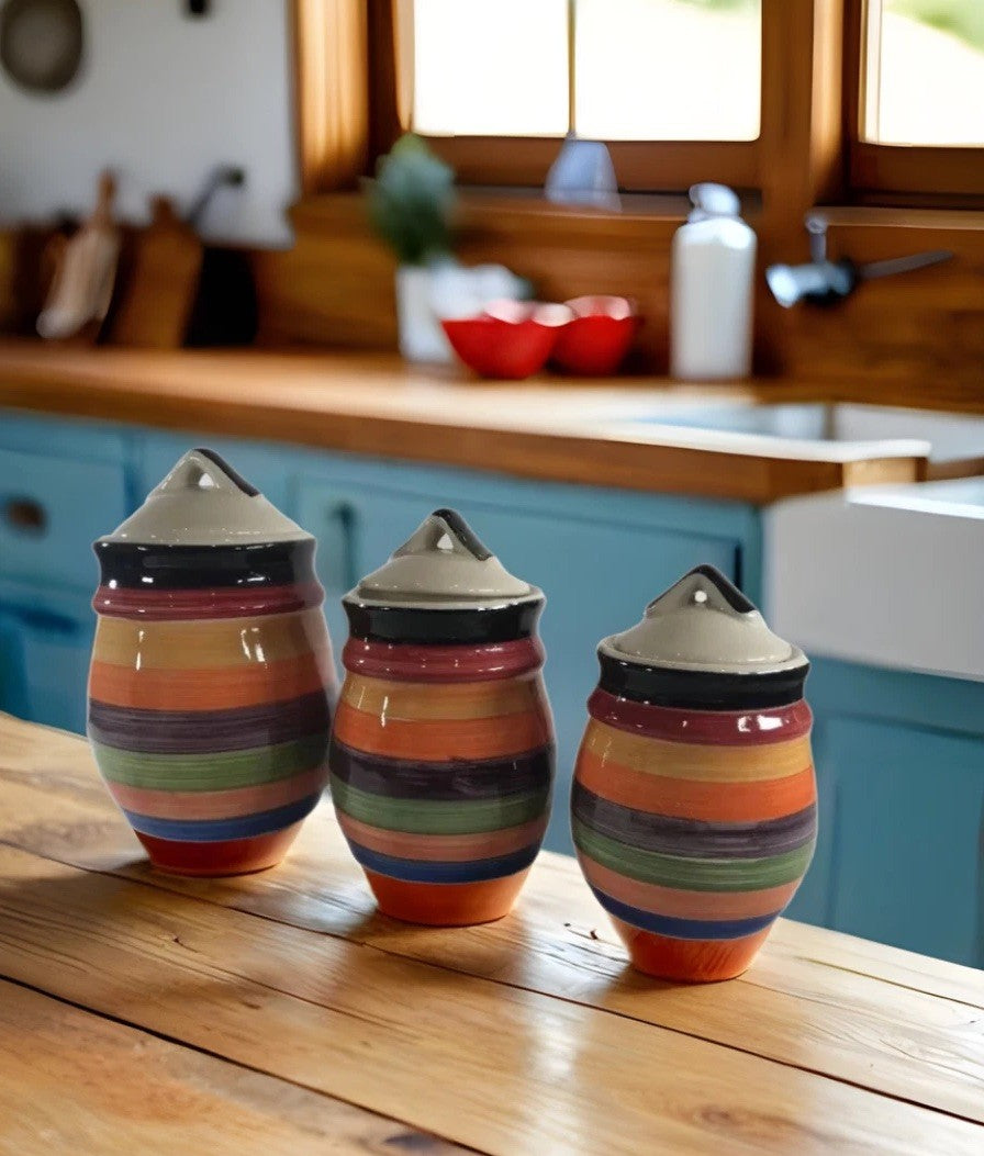 Philippe Richard Rondo Hand Painted Multicolor Canister Set of 3 or Shakers Set