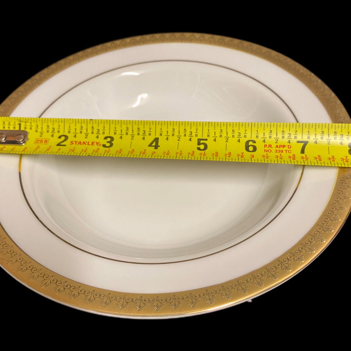 Gabbay QUEEN VICTORIA 1-Rim Soup Bowl Ceramic White Gold Border Trim Dinnerware