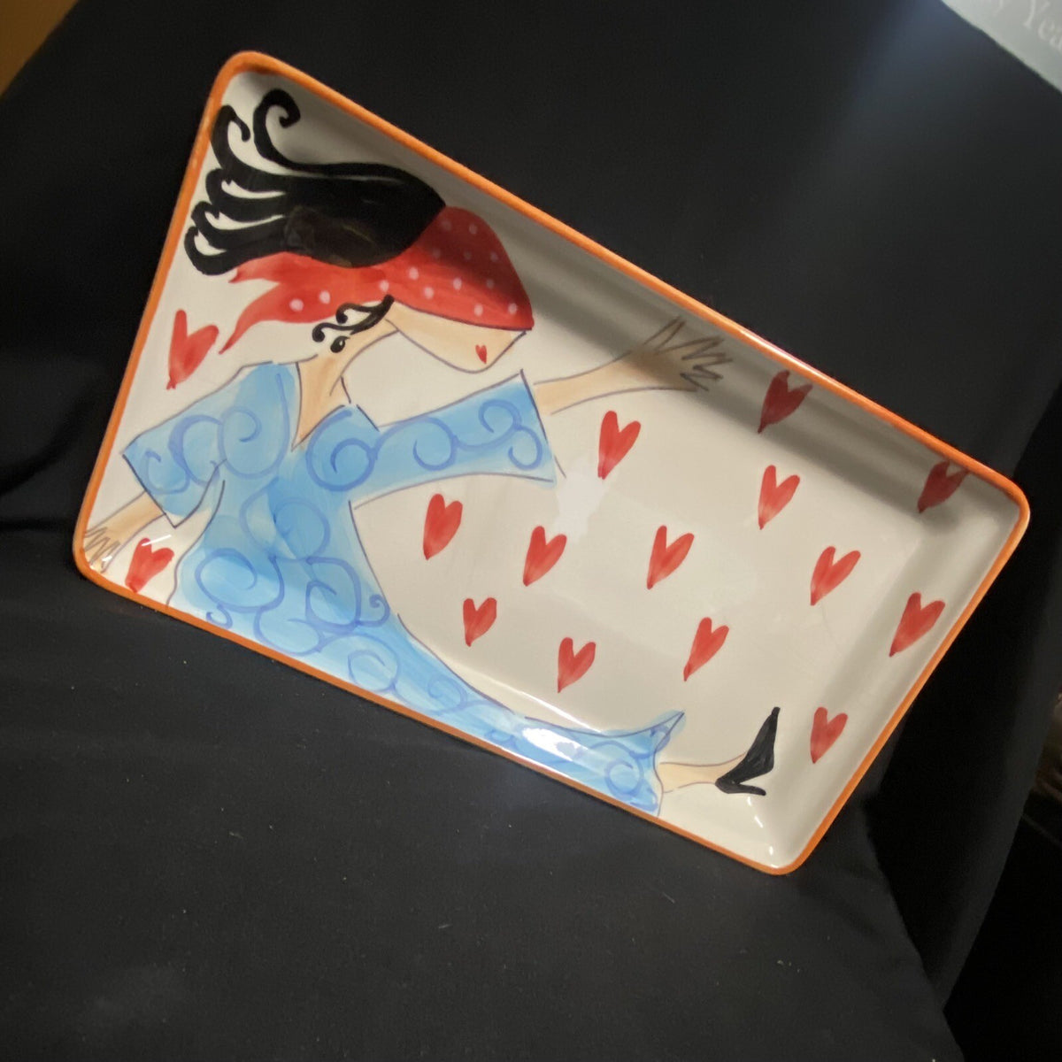 Vintage CRISTINA FORTINI Hand Painted Serving Platter Italy 14" L Rectangular
