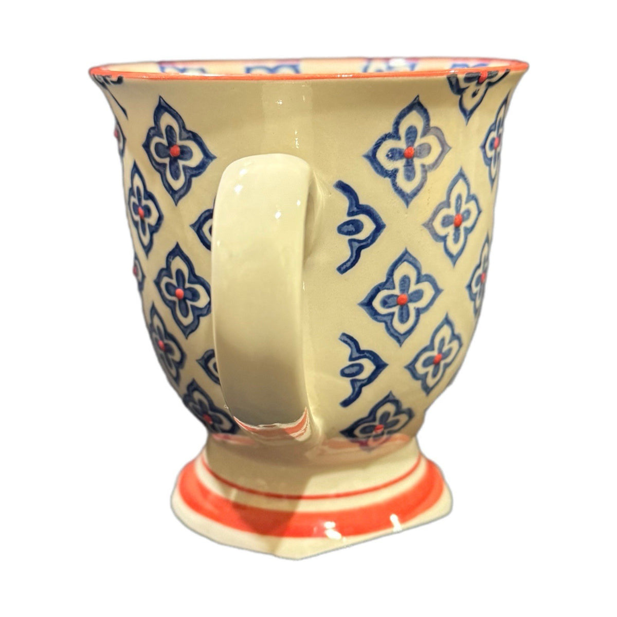 Royal Studio Pedestal Mug 4.25” Hand Painted Blue Red Floral Tile Coffee Cup