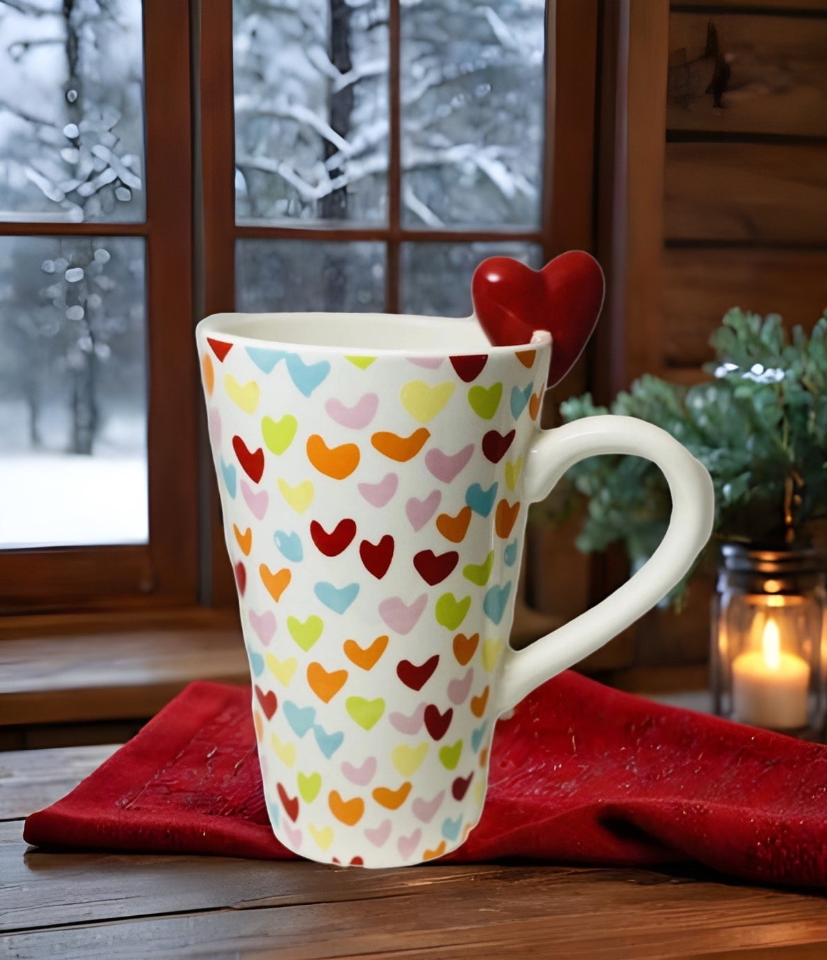 Target Tall Latte Mug Multicolor 16 Oz Hearts Red 3D Rim Valentine’s 2010
