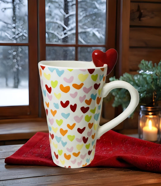 Target Tall Latte Mug Multicolor 16 Oz Hearts Red 3D Rim Valentine’s 2010