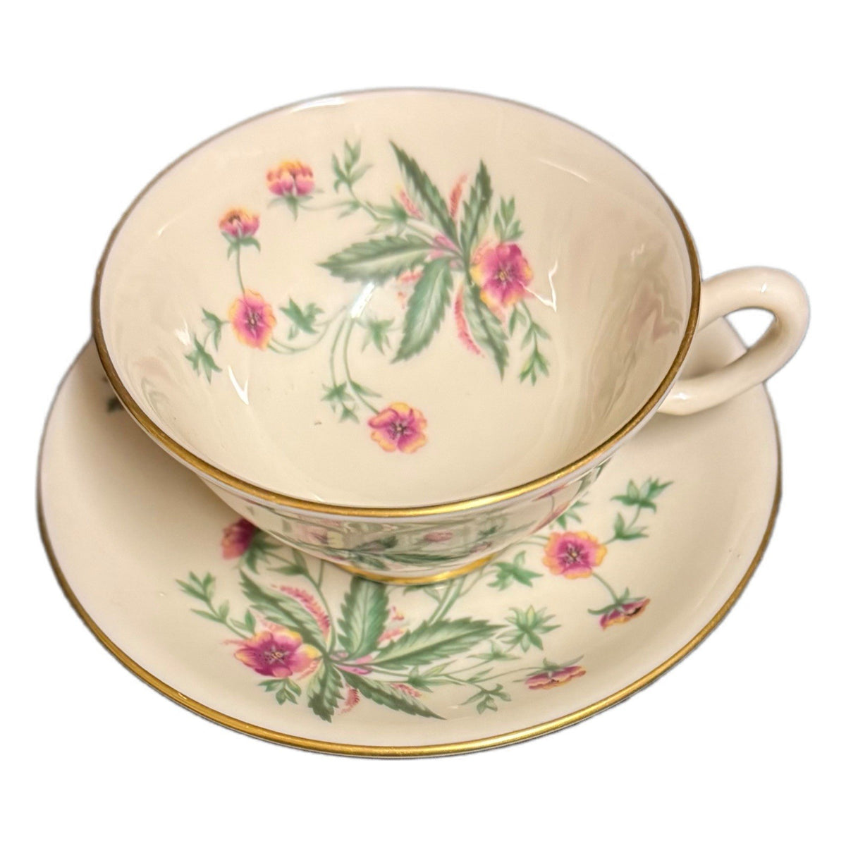 Lenox Country Garden W-302 Set of 7 Cups & Saucers USA Floral Gold Trim