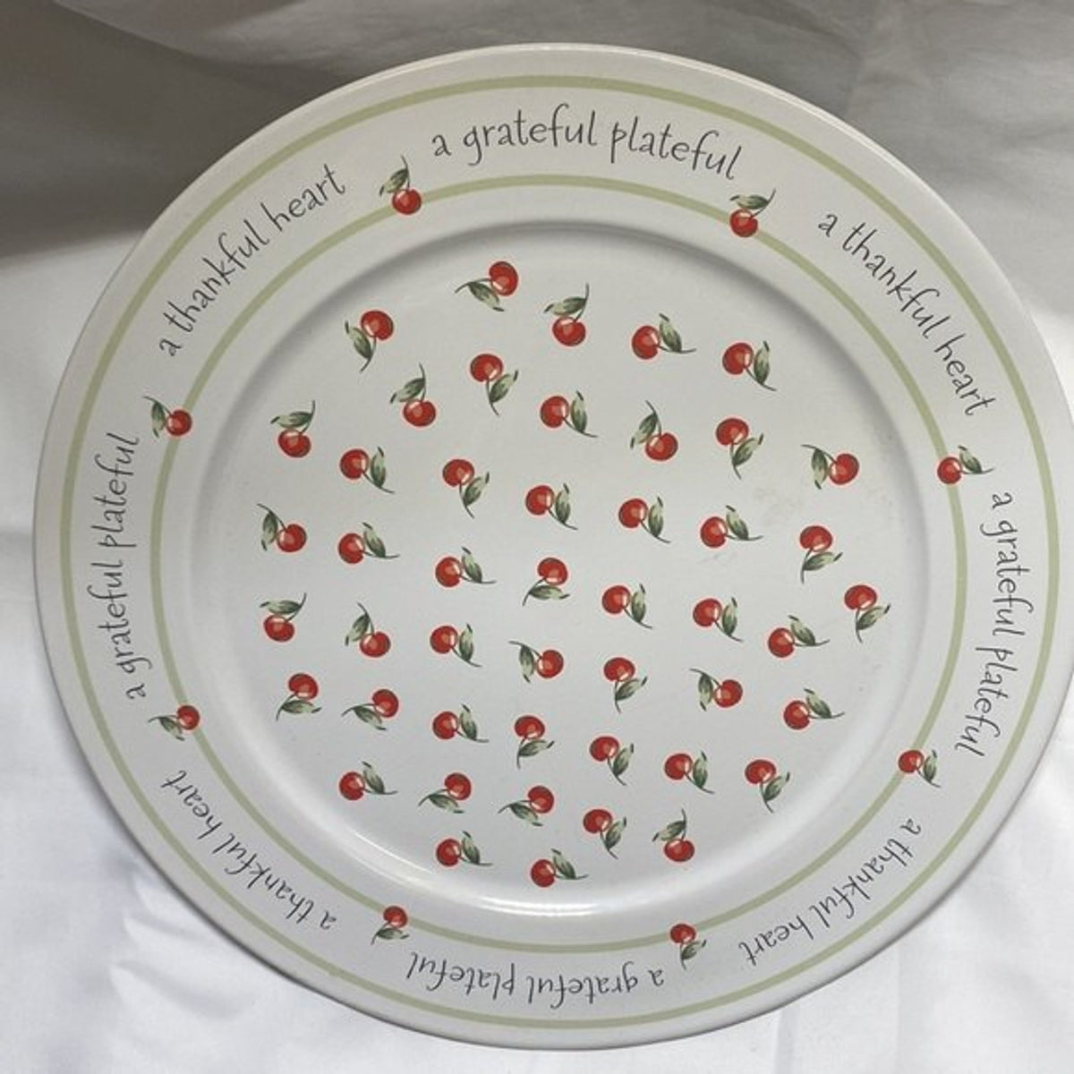 Vintage Hallmark Cherries Cake Plate Platter Thankful Grateful 12'D