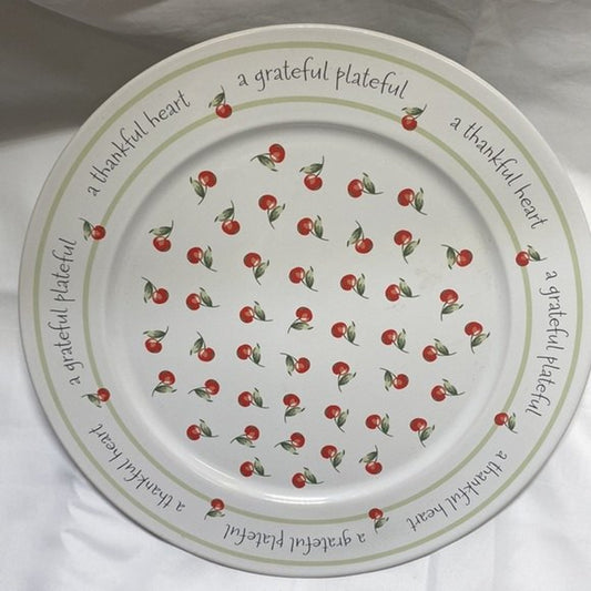 Vintage Hallmark Cherries Cake Plate Platter Thankful Grateful 12'D