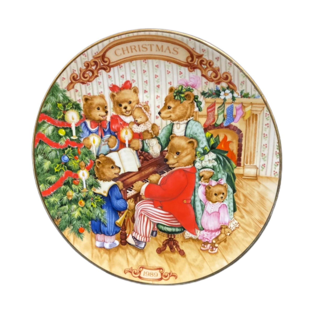 Avon TOGETHER FOR CHRISTMAS Plate Porcelain 22k Gold Trim 1989 Bears No Food Use