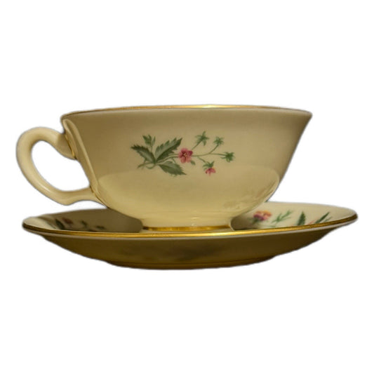 Lenox Country Garden W-302 Set of 7 Cups & Saucers USA Floral Gold Trim