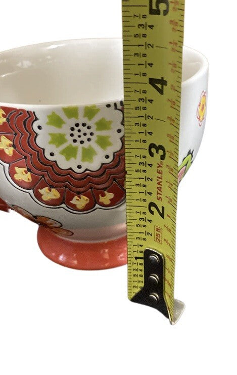 Tabletops Gallery ROBIN Hand Painted Footed Coffee Mug Embossed Paisley Floral