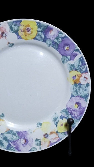 Gibson Designs ROMANCE 3-Dinner Plates 10 ½” D Floral Ceramic White Dish