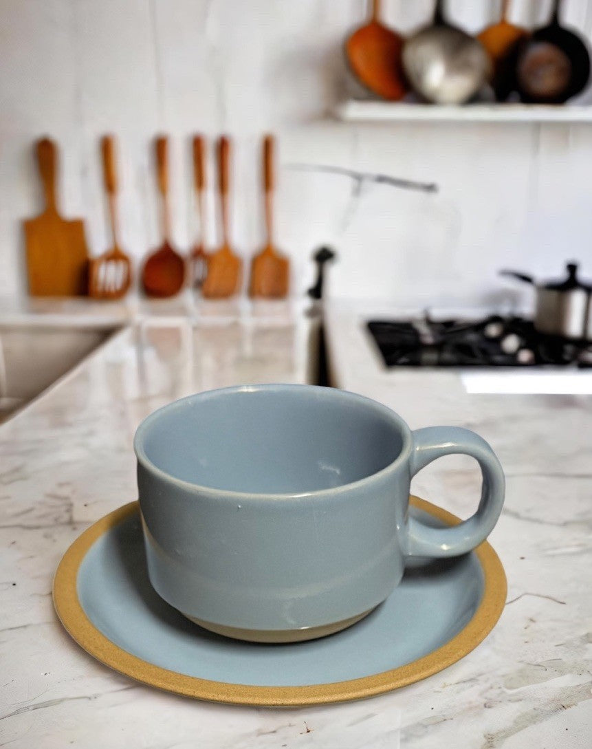 Midwinter Bluestone Stoneware Cup & Saucer Set Vintage Matte Blue England