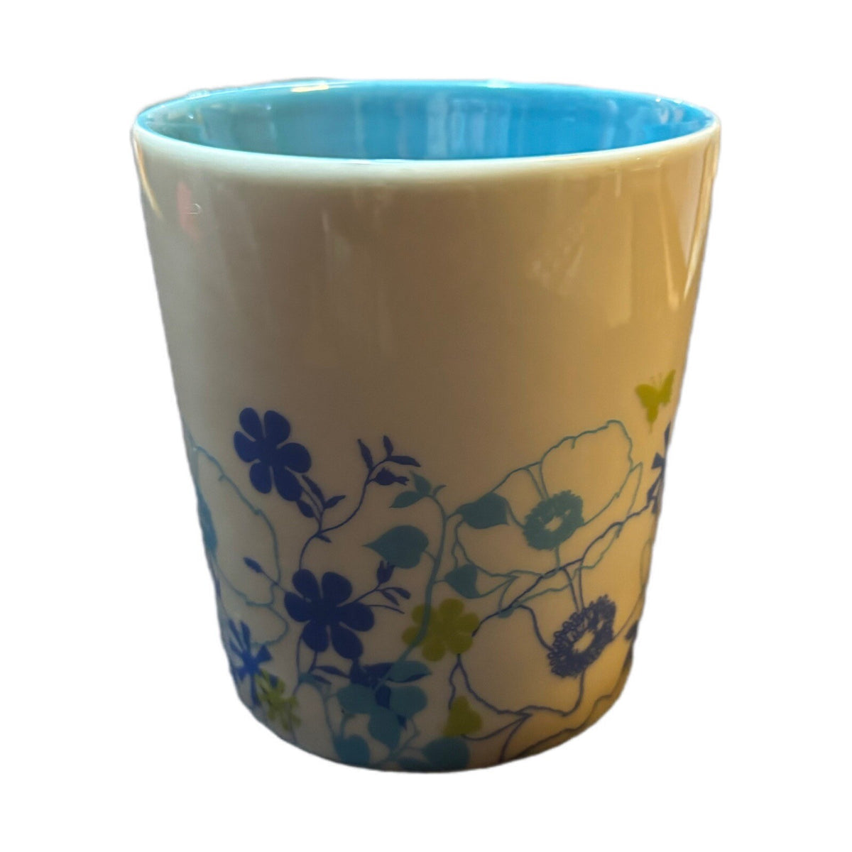 Vintage STARBUCKS 2006 Flowers Butterflies Blue Interior Coffee Tea Cup 11oz.