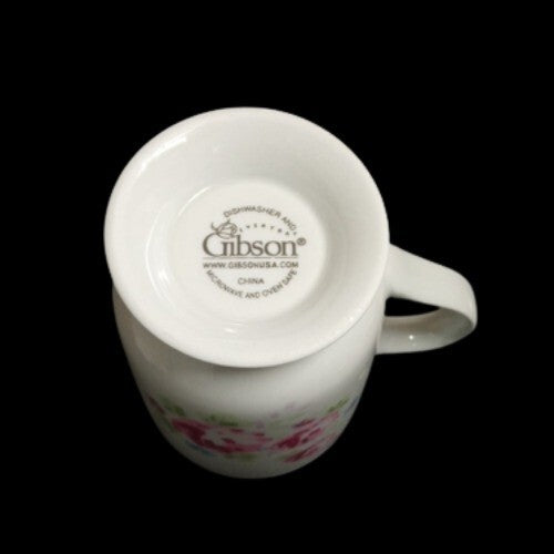 Gibson Designs HEAVENLY ROSE 4-Mugs 12 Oz Pink Roses Flowers Coffee Tea Cup