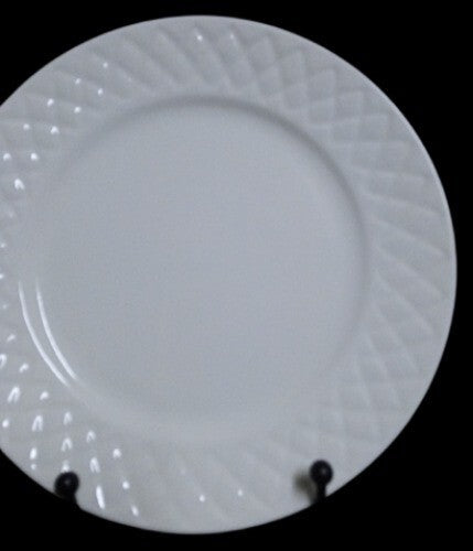 Gibson Designs ANTIQUE QUILT 6-Salad Dessert Plates 7 ½" D White Embossed Quilt