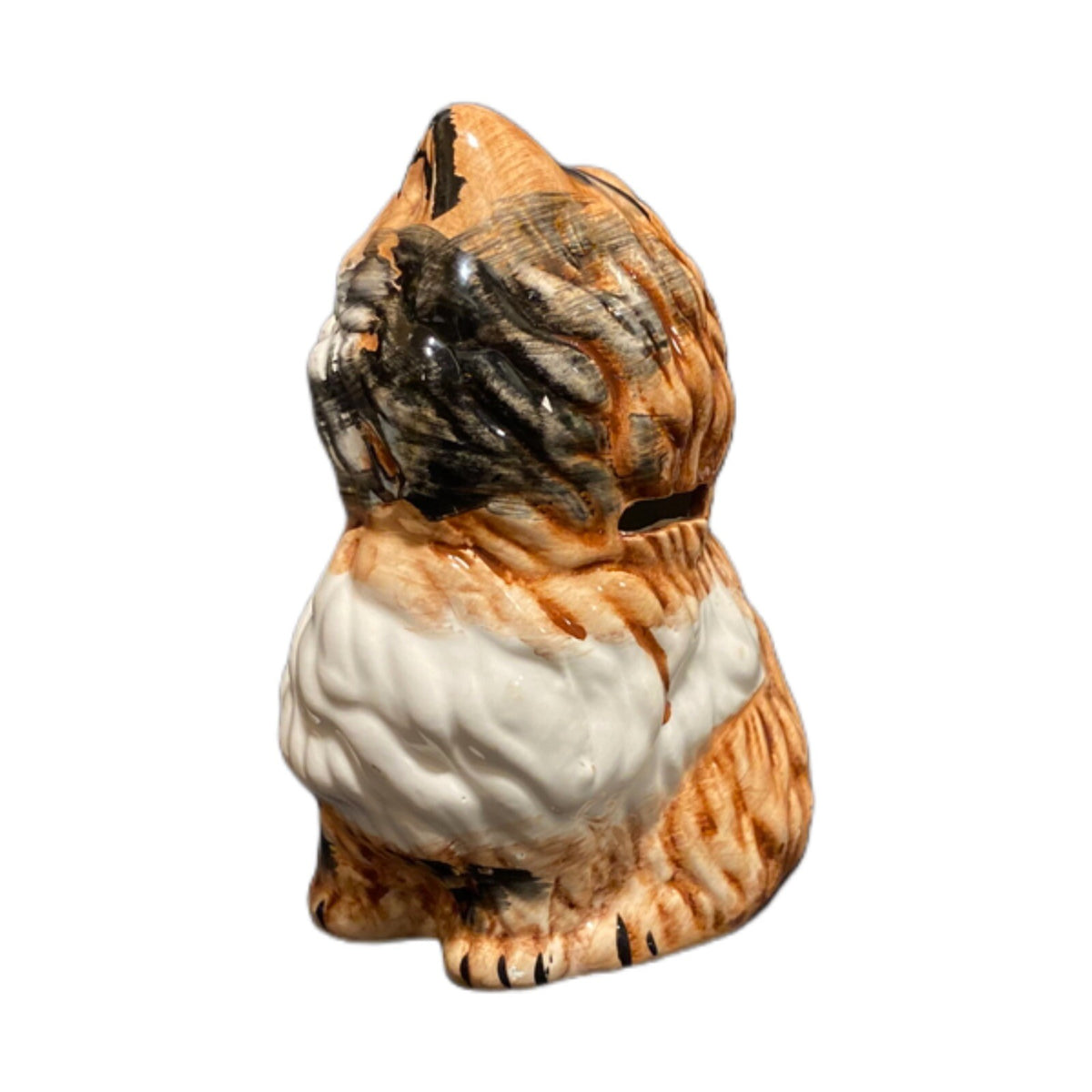 Vintage Ceramic Calico Cat Kitten Kitty Coin Piggy Savings Bank With Stopper