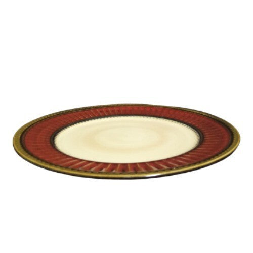 Gibson Elite ARTISTE RED 2-Dinner Plates 10 ½” D Red & Brown Rim Ribbed and Dots