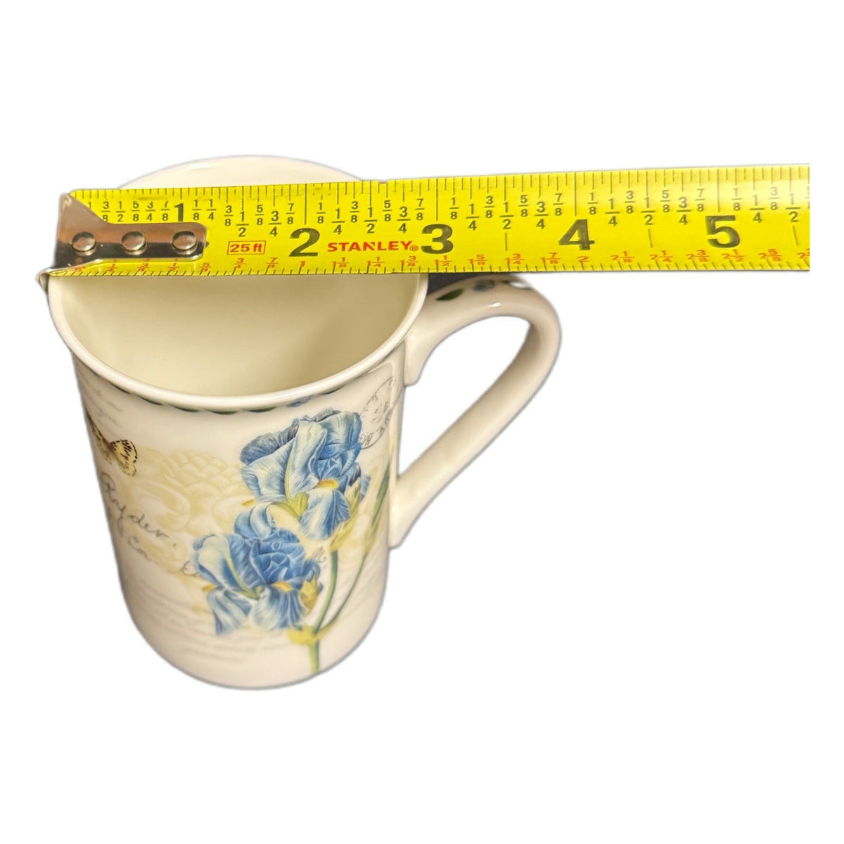 Kent Pottery Bone China Mug Blue Iris Butterfly Floral Tea Coffee Cup 10 oz
