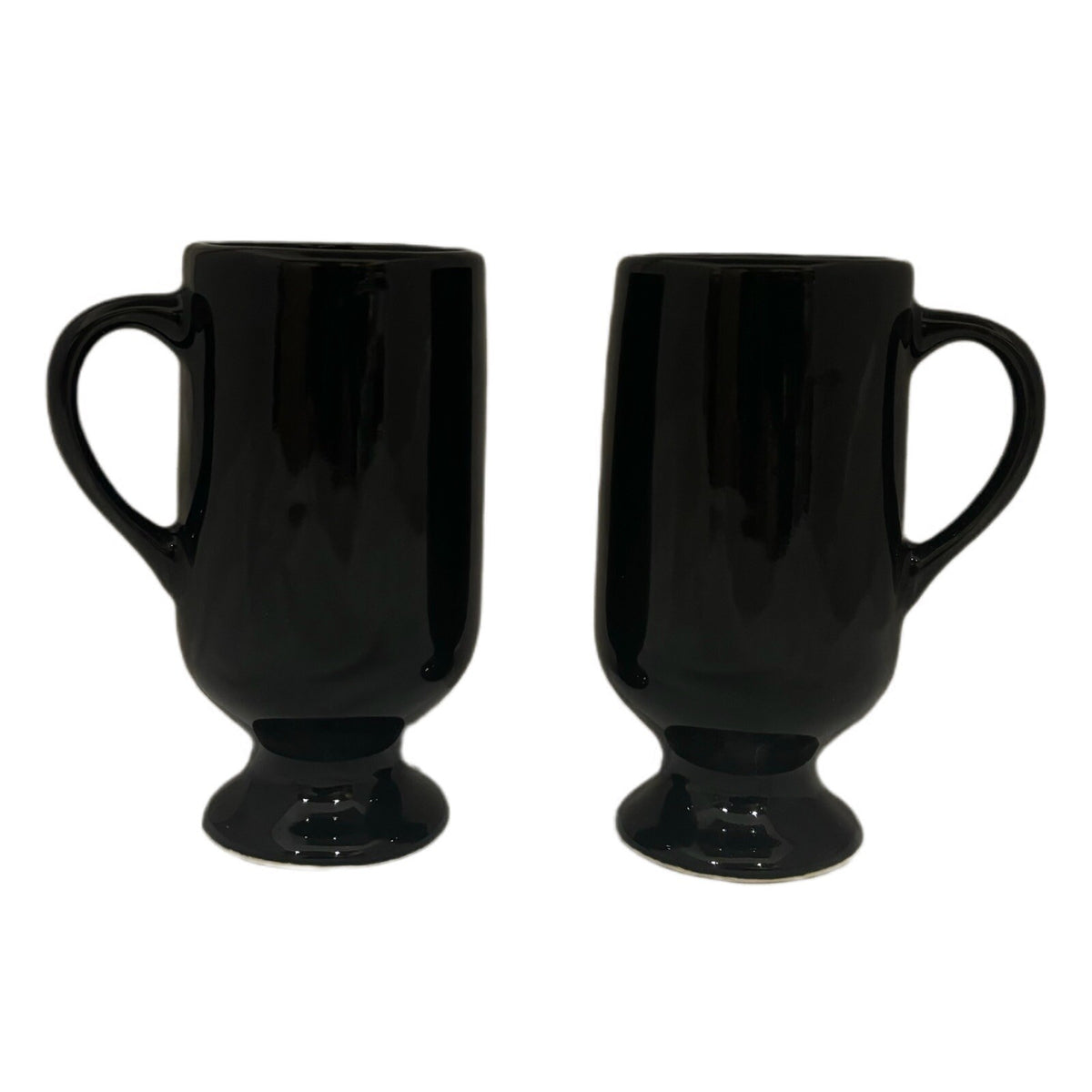 Irish Pedestal Mugs Irish 2-Footed Cups Black Ceramic Coffee Tea Drinkware