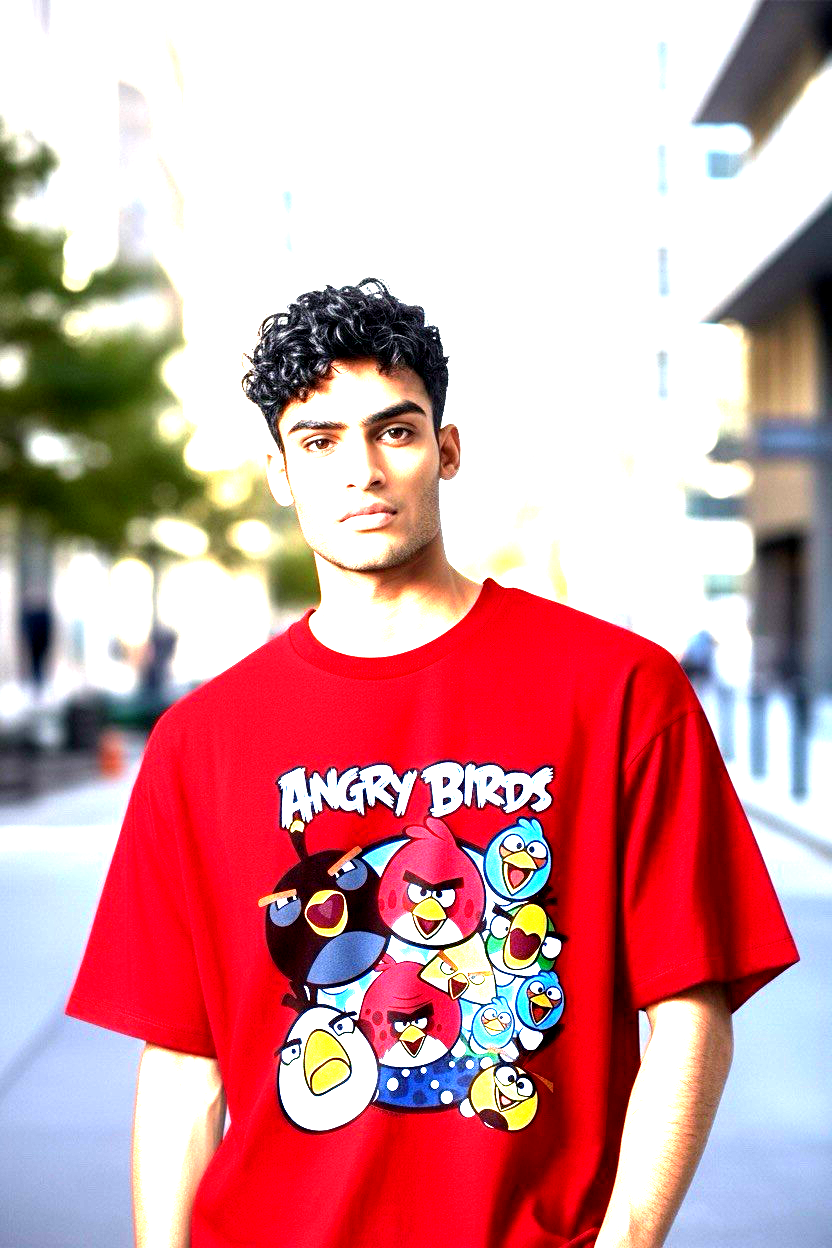 Angry Birds Boys Youth Red Graphic T-Shirt Size 14/16 Short Sleeve Cartoon Tee