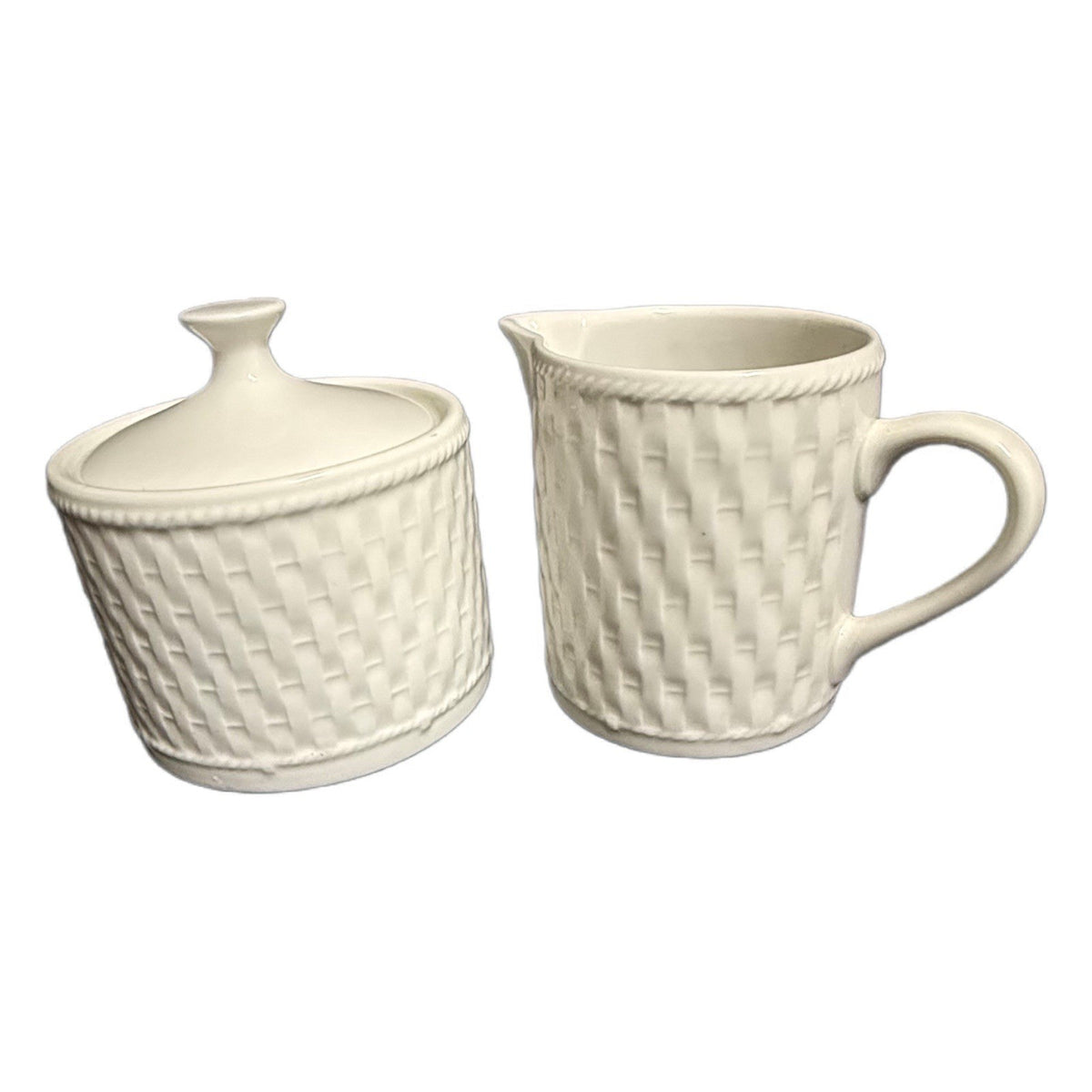 Oneida Wicker Cream & Sugar Bowl With Lid Stoneware