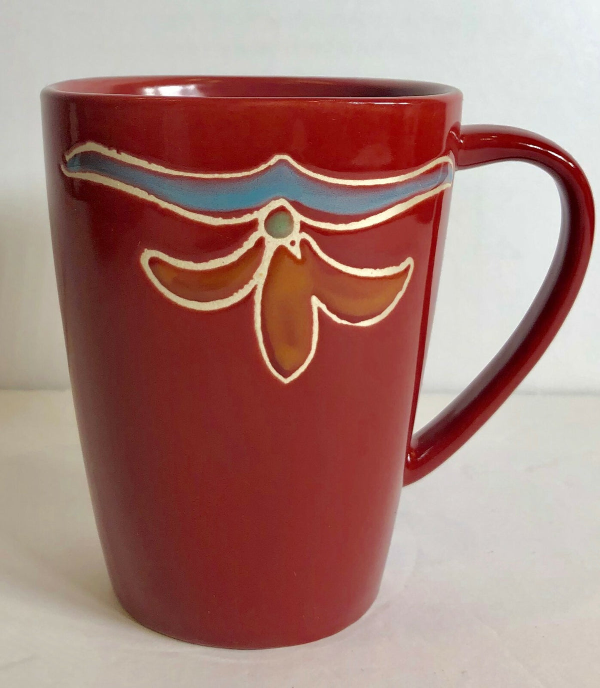 Better Homes and Gardens MEDALLION Set of 5 Red Mugs Dinnerware Stoneware