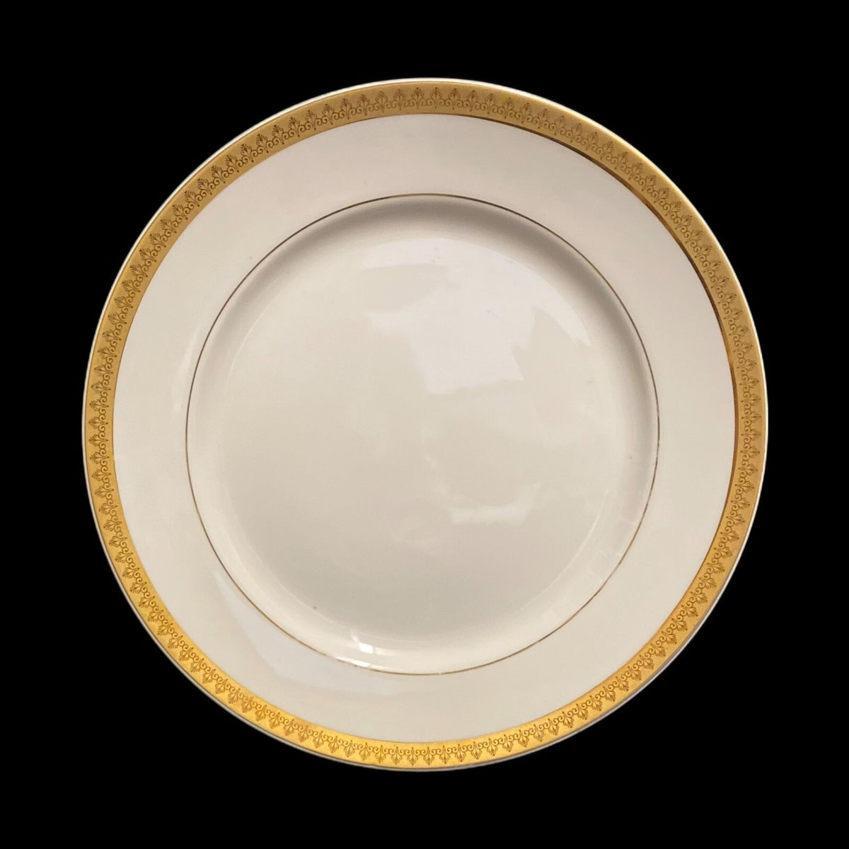Gabbay QUEEN VICTORIA 6- Dinner Plates Ceramic White Gold Border Trim Dinnerware