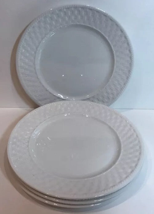 Oneida Wicker Set of 4 Salad Plates White Basketweave Stoneware