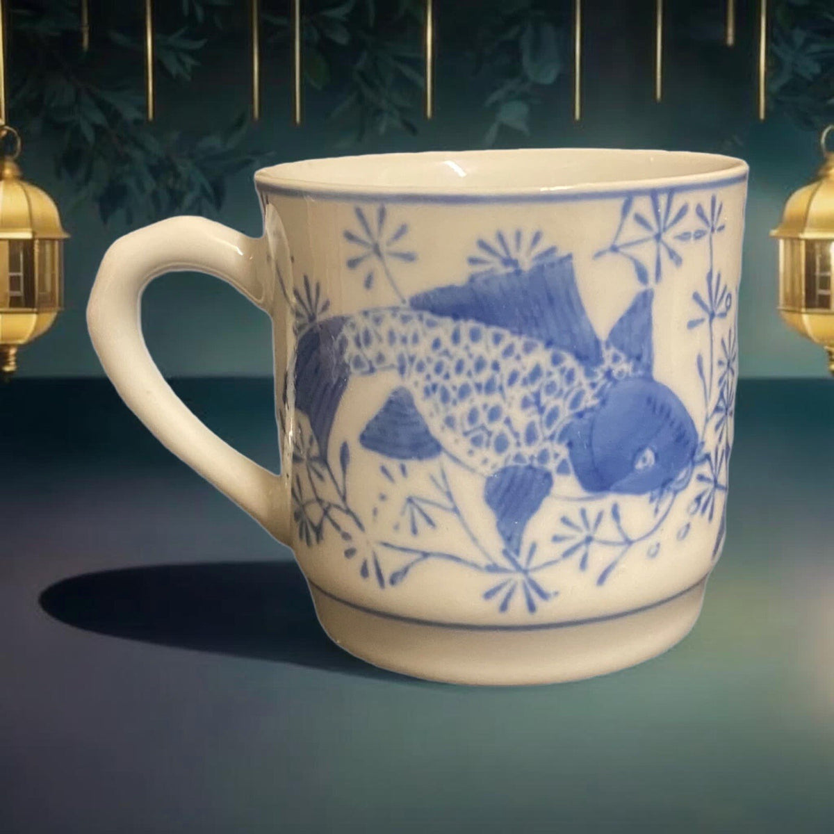 KOI FISH Cup Blue & White Carp Ceramic Coffee Tea Cup