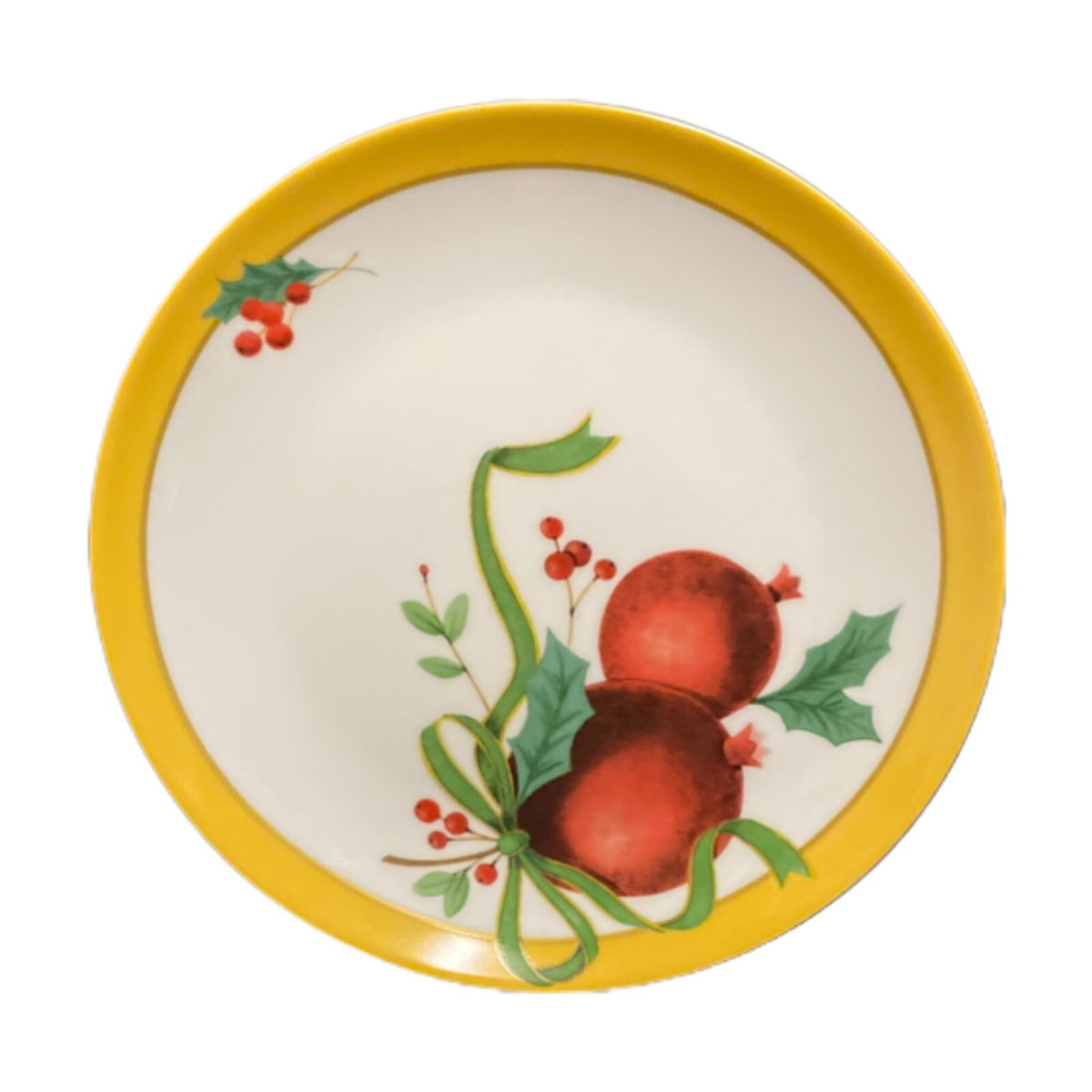 Fringe Studio 4 Salad Plates Christmas Dessert Dishes Fruits Holly Berry Bow CA
