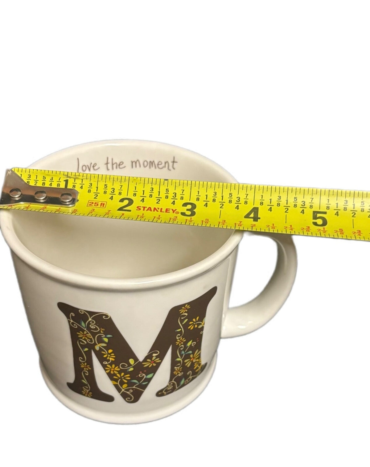 Natural Life Mug Letter M Love The Moment Initial Monogram Floral Coffee Tea Cup