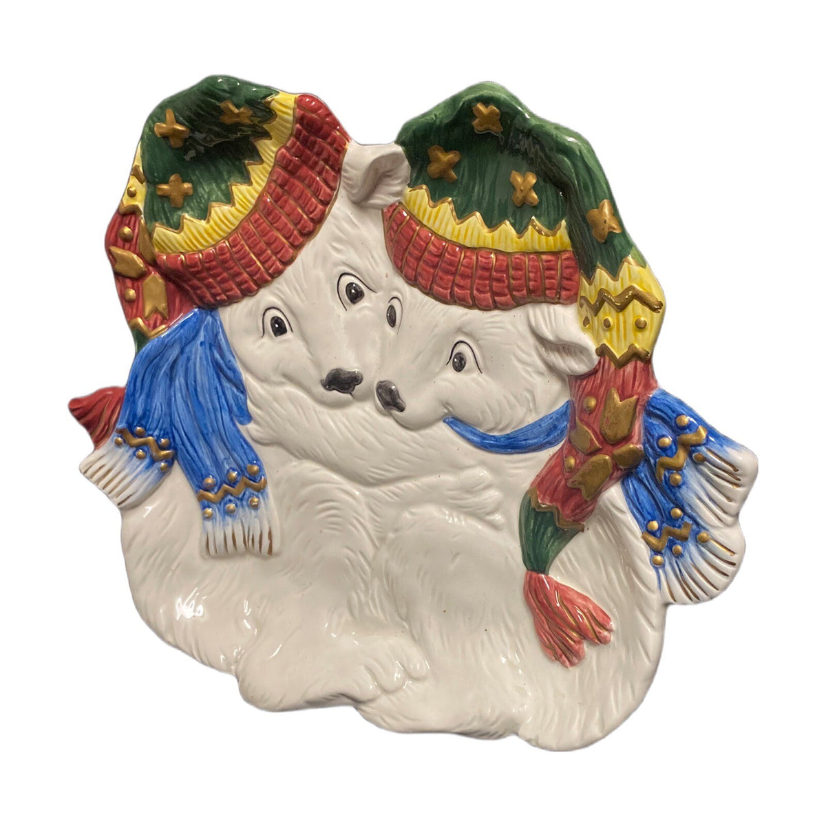 Fitz and Floyd Christmas Polar Bears Candy Canape Holiday Decorative Winter Dish