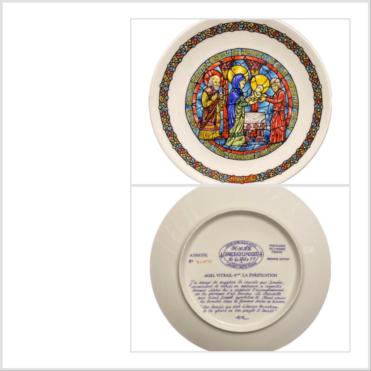 D’Arceau Limoges 4-Noel Vitrail Porcelain Plates Christmas Holiday Season