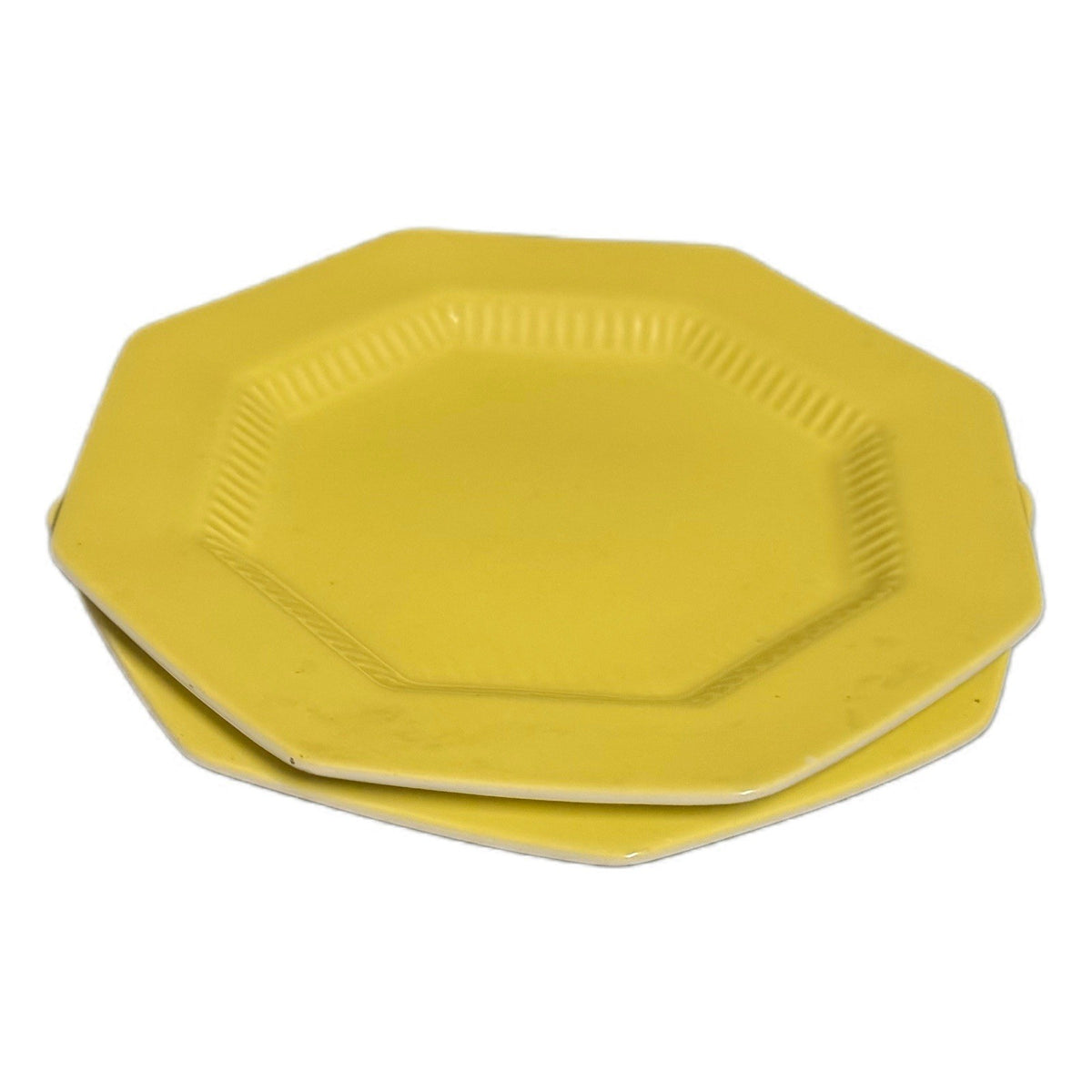 Independence Ironstone Interpace Dinner Plates Set of 2 Yellow Octagonal 10.5"D