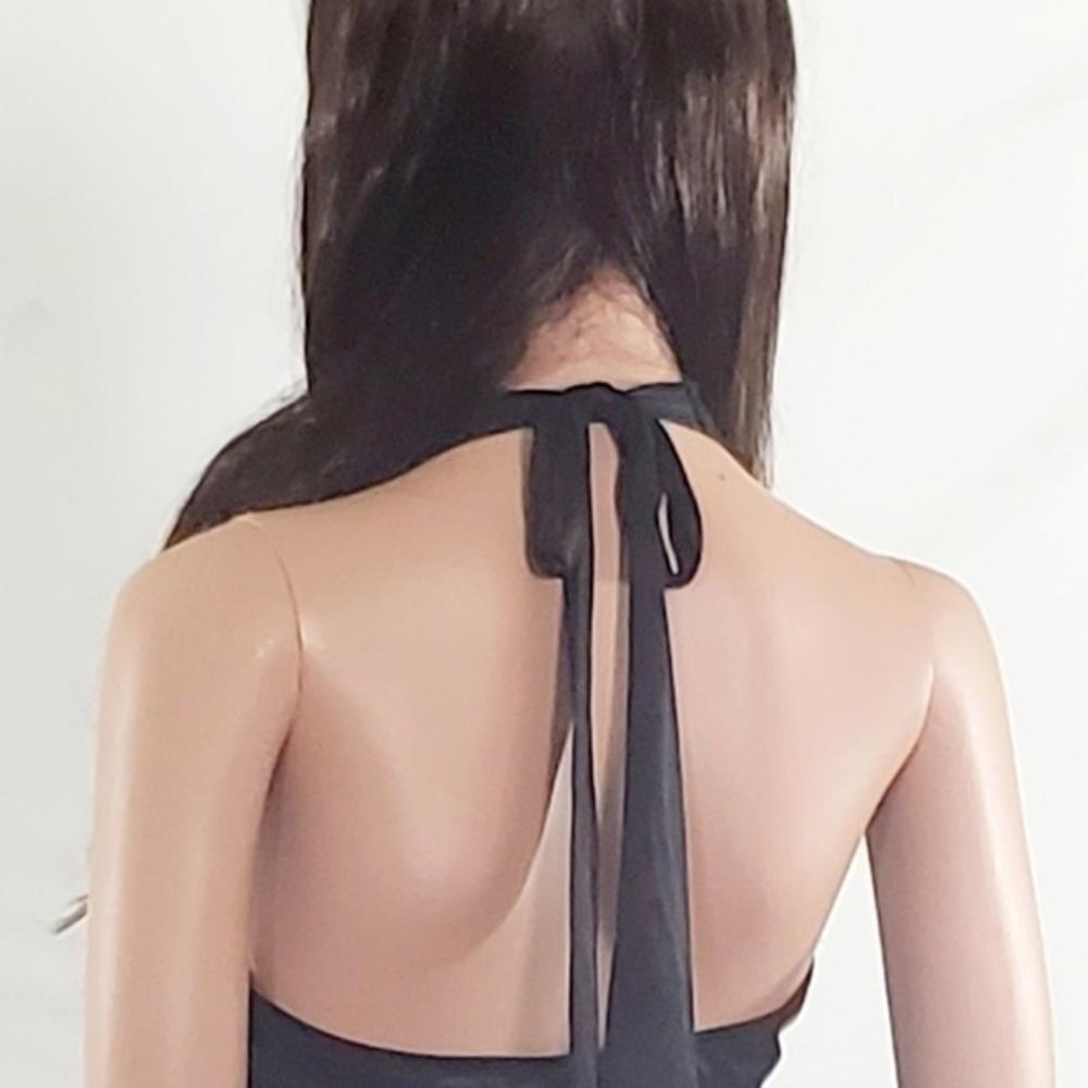 Alyn Paige Black Halter Neck Dress Midi Silhouetted Stretchy Feminine Women M  