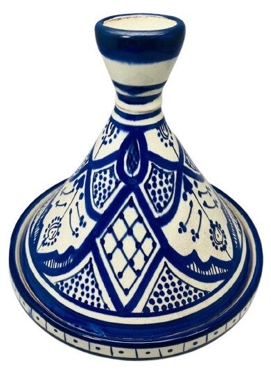 Moroccan Tagine Handcrafted Dome Lid Terracotta White & Blue Tajine 7 7/8”D