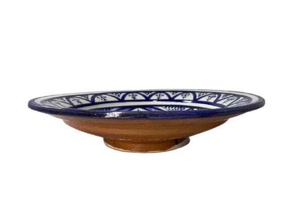 Moroccan Pottery Plate Bowl Terracotta Geometric ART 10 3/8"D GGE SOUK-SAFI BLUE