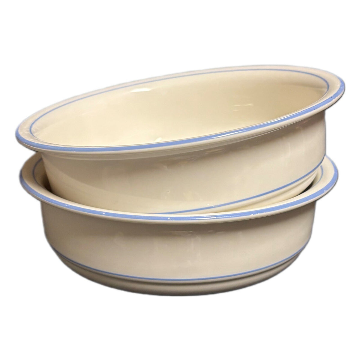 Lenox Chinastone 2-Soup Bowls BLUE SKI PINSTRIPES Cereal Cups 6 1/4" D Ware