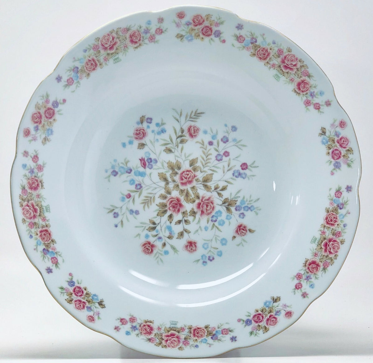 REMINGTON Fine China By Red Sea Pink Roses Blue Flowers Gold Trim Dinnerware