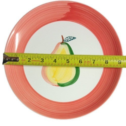 Gibson Designs HAND PAINTED Dinner Plate PEAR Orange Border 9 1/4"D Ceramic Dish