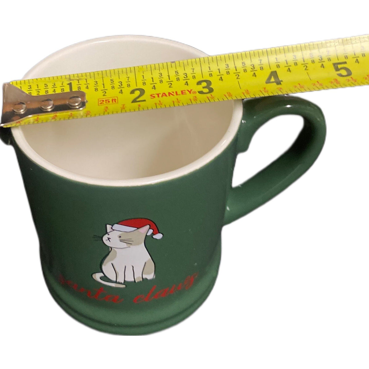 Threshold SANTA CLAWS Mug  Christmas Cat Kitty Holiday Stoneware Green Tea Cup