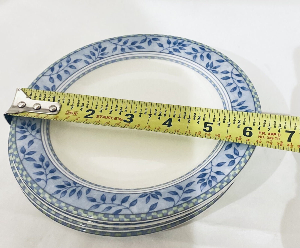 Royal Doulton Rivoli Bread Plates Set of 4 Blue Green Leaves Checkered Band
