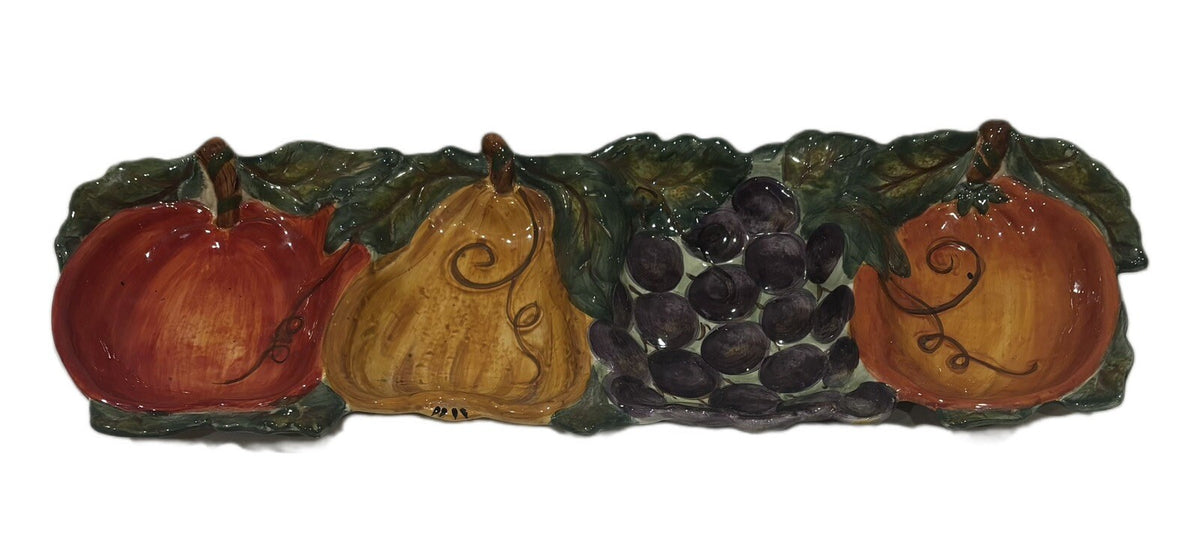 Tabletops Unlimited 4 Compartment Tray VENETIAN Ceramica Hand Painted 3D Fruit