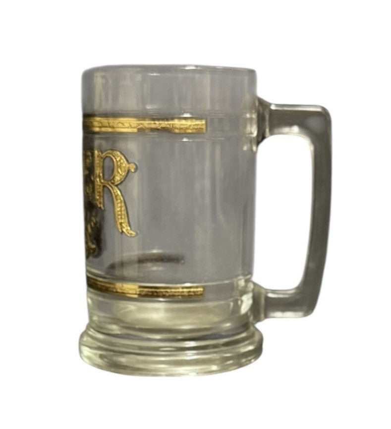 Vintage Culver 22K Gold 5¢ Beer Stein Mug Set of 2 Old Fashioned Clear Glass